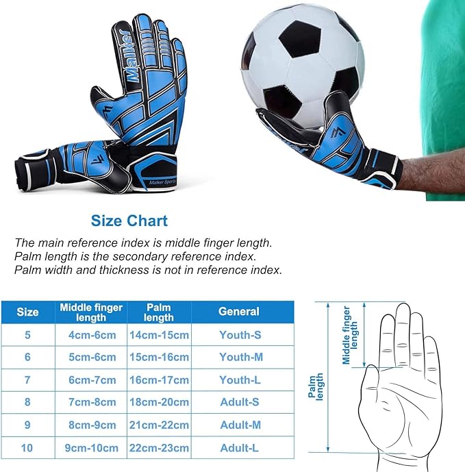 Malker Soccer Goalie Gloves Goalkeeper Gloves with Fingersave and Double Wrist Protection, Strong Grip Goalkeeper Gloves for Kids, Youth, Adults