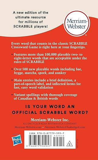 The Official SCRABBLEA Players Dictionary, Seventh Ed., Newest Edition, 2023 Copyright, (Jacketed Hardcover)