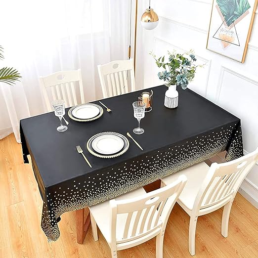 2 Packaging Black and Gold Plastic Tablecloth, 54 inch x108 inch Rectangular Disposable dot Party Table Cover, Suitable for Birthday, Graduation, Restaurant, Wedding Decoration Tablecloth