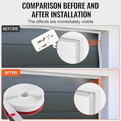 VEVOR Garage Door Seal Top and Sides Seal Strip, 34 FT Universal Weather Stripping Replacement Soft and Hard Composite, Weatherproofing Garage Door TPE Seals with Adhesive Backed and Screws, White