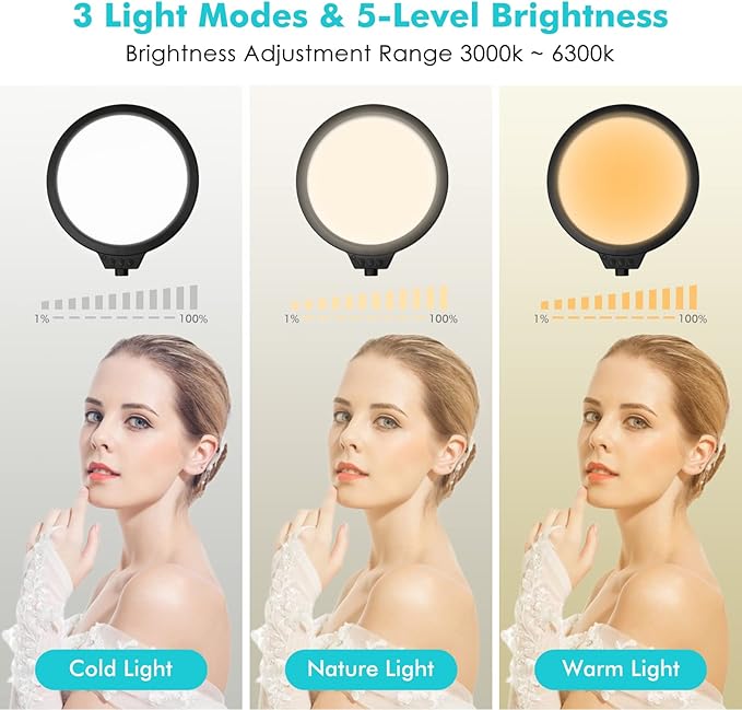 Viozon Selfie Desktop Live Stand Set 6-in-1 10" LED Ring Light Microphone Mount compatible with 12-17" laptop17-32'' monitor7-13 Tablet3.5-6.7" PhoneDigital Camera DSLR Online Teaching Meeting