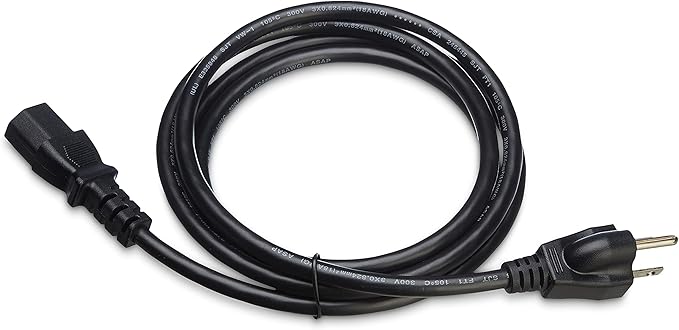 Basics 6 Feet Computer Monitor TV Replacement 3 Prong AC Power Cord, 18 AWG, 125 Volts, Black