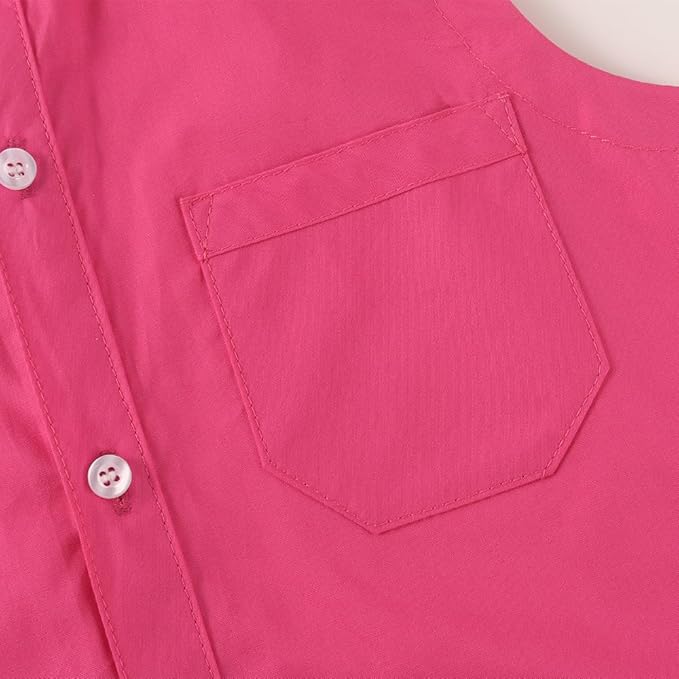 Noomelfish Girls Sleeveless Button Down Shirt Tie Knot Blouse Tank Tops (5-12 Years)