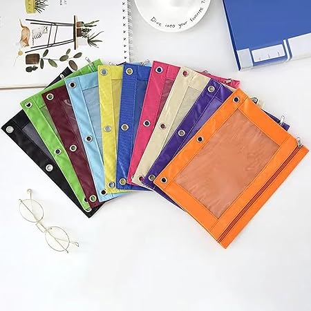 Pencil Pouch for 3 Ring Binder, Binder Pencil Case with Smooth Zipper, Clear Window Pencil Case for Binder, Big Capacity 3 Ring Binder Pencil Bag with 3 Reinforced Grommets Red