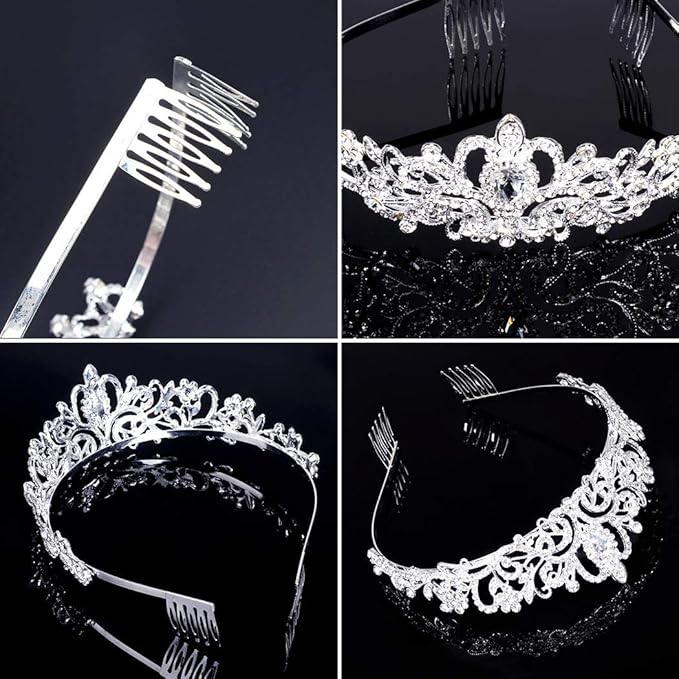 COCIDE Tiara Crystal Crowns Princess Rhinestone Crown with Combs Bride Headbands Bridal Wedding Prom Birthday Party Hair Accessories Jewelry for Women Girls (Silver)