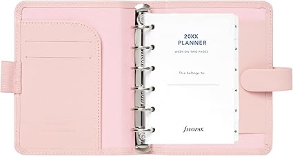 Filofax Saffiano Organizer, Pocket Size, Blush - Cross-Grain, Leather-Look, Six Rings, Week-to-View Calendar Diary, Multilingual, 2024 (C022697-24)