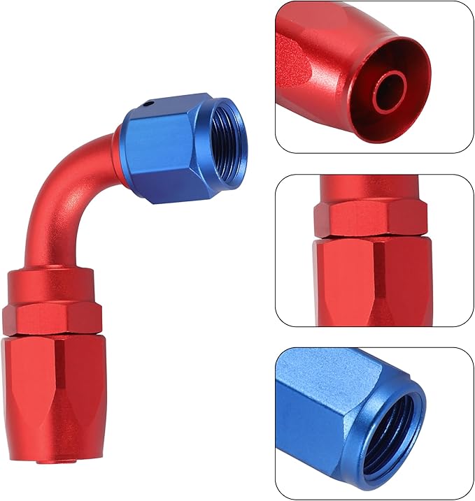 TOMALL 6AN 90 degree Hose End Fitting Swivel Aluminum 2PCS for Braided Fuel Oil Gas Line Hose End (RedBlue)