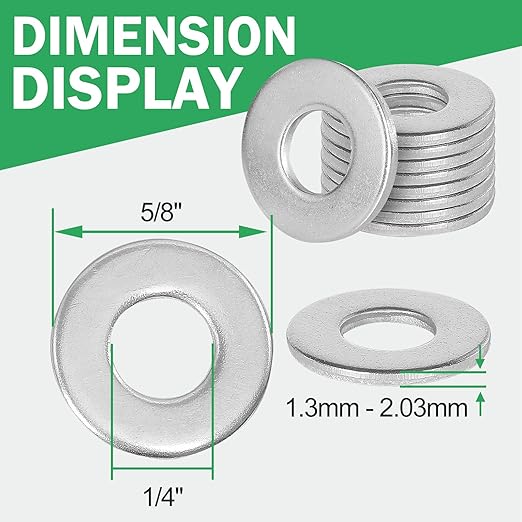 14" Stainless Steel Flat Washers - 58" Outside Diameter, 304(18-8) Stainless Steel Washers Metal Washer for Screws Bolts, Pack of 50
