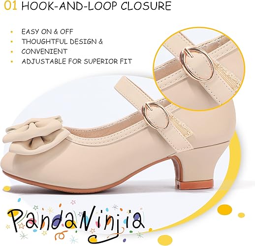 PANDANINJIA Girls Toddler/Little Kid Jada Dress Mary Jane Pumps Bow Low Heels Party Wedding Princess Shoes