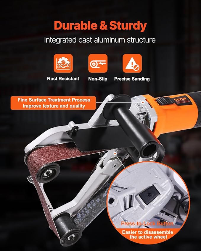 VEVOR 1000W Pipe Belt Sander, 6-Speed Tube Polisher 1100-3200rpm, Handheld Grinding Sanding Tool with 3PCS Sanding Belts, Ideal for Rust Burnishing Finishing Removal