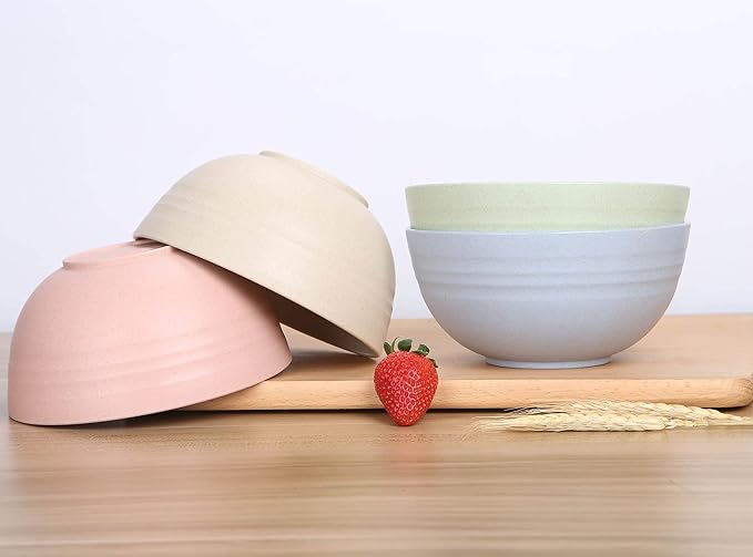LuckyZone Unbreakable Cereal Bowls - 24 oz Reusable Wheat Straw Bowl Set of 4 - Dishwasher & Microwave Safe - Perfect for Cereal, Soup and Rice - BPA Free, Healthy & Eco-Friendly (Beige)