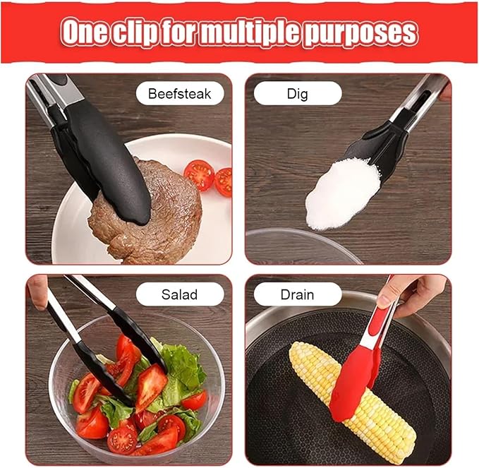 BBQ 7/9/12 Inch Small Clips Bread Barbecue Tongs Steak Clip Food Clips BBQ Cooking Baking Salad Kitchen Accessories Accessories(7inch black)