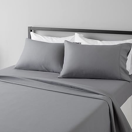 Basics Lightweight Super Soft, Wrinkle-Free Luxury Microfiber 4 Piece Bed Sheet Set with 14-Inch Deep Pockets, Full, Dark Gray, Solid