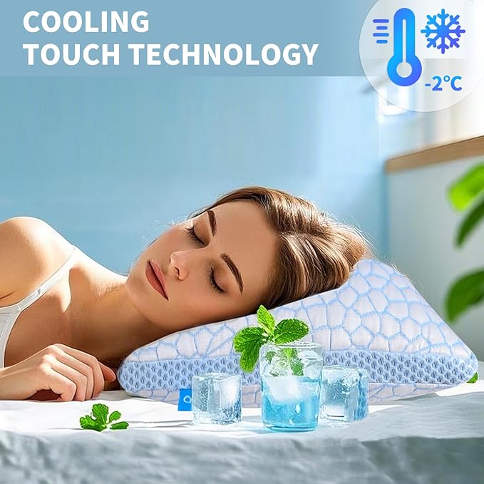 QUTOOL Cooling Pillows for Hot Sleeping, Shredded Memory Foam Pillows Queen Size Set of 1,Adjustable Soft & Firm Gel Bed Pillow for Side, Back, Stomach Sleepers