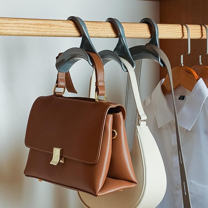 Closet Bag Hanger - Heavy Duty Handbaag Hangers | Tote Bag Holder Organizer | Portable plaastic Closet Rod Hanger | Bag Rack Holder | Purse Hanger Hook For Backpack, Belt, Scarves, Hat, Keep Straps In