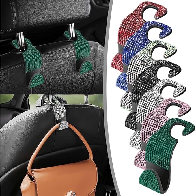 1pc Auto Seat Hook Backseat Hangers Organizer Durable Auto Car Hooks For Handbag Purse Clothes Hat Crystal Bling Rhinestone Car Seat Hooks Universal Vehicle Decor Accessories(Red)