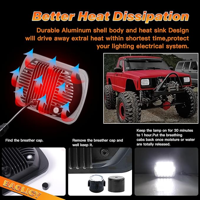5x7 H6054 LED Headlights DOT Approved Hi/Low Sealed Beam 7x6 H6052 6054 H5054 H6054LL 69822 Rectangular Chrome Headlight for XJ YJ Chevy S10 Express Ford Probe Truck Van