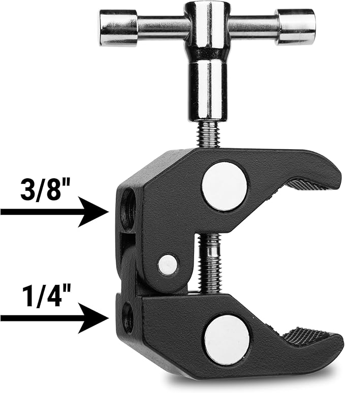 Super Clamp Pro, Heavy-Duty Aluminum Camera Mount with 14", 38" Threads, 0.6"-2" Jaw for LightsMicsPhones, Holders on desks, tripods, and car Windows