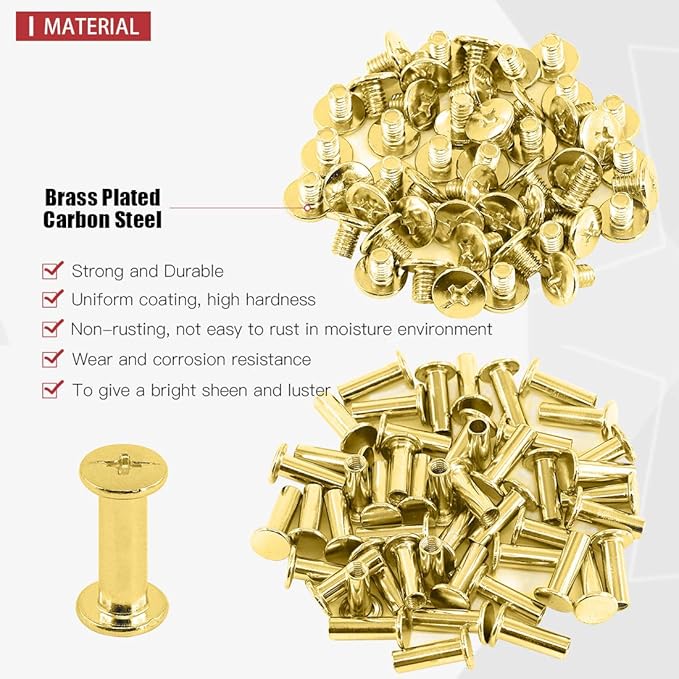 Hilitchi 50Sets M5 Brass Plated Phillips Chicago Screw Posts Binding Screws Assortment Kit for Scrapbook Photo Albums Binding, Leather Repair - Gold (M5 x 15mm-50Sets)