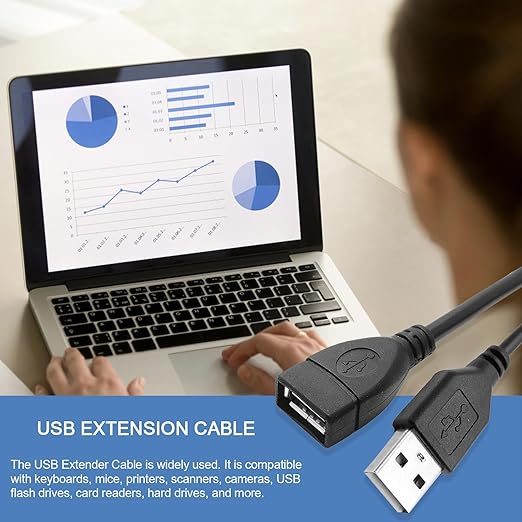 USB Extender Cable USB 2.0 Extension Cord Male to Female - High-Speed Data Transfer Extension, Webcam, Smartphone, Keyboard, Printer, Hard Drive, and More Accessories