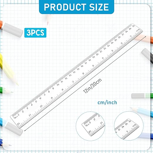 3 Pack 12 Inch Ruler Set Transparent Measuring Tool Plastic Straight Ruler Acrylic Clear Ruler for School Office Student, 559052_5_WBESgfLbk
