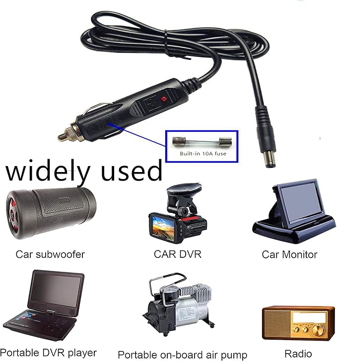 DC 5.5mmx2.1mm Male to 12V 24V Car Cigarette Lighter Male 18AWG Cable DC Charger Extension Power Adapter Cable for Car Truck Bus 4.9Ft
