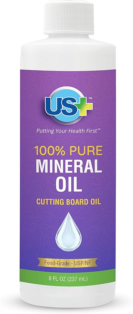 8oz US 100 Pure Mineral Oil - Cutting Board Oil - Food-Grade - USP - GMO-Free - Restores Protects Cutting Boards, Butcher Blocks, Countertops, Steel Surfaces More