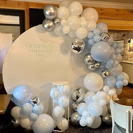 Blue and White Balloon Arch Kit, 100pcs Light Blue White Balloon Garland Kit with Different Sizes Balloons, Baby Blue Pastel Blue White Balloons for Baby Shower Wedding Birthday Party Decorations