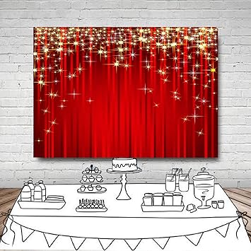 Sensfun 7x5ft Gold Starry Red Photography Backdrop Glitter Golden Star Stripes Background Red Christmas Backdrops for Wedding Birthday Xmas Party Banner Children Portrait Photo Studio Wall Decorations