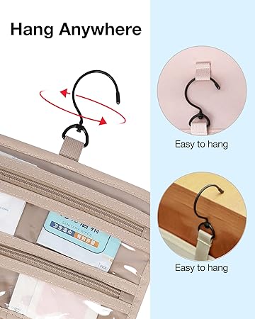 BAGSMART Toiletry Bag Hanging Travel Makeup Organizer with TSA Approved Transparent Cosmetic Bag Makeup Bag for Full Sized Toiletries, Medium-Black