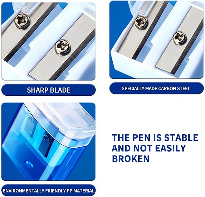 Pencil Sharpener for Classroom, Manual Dual Holes Compact Classroom Pencil Sharpener with Lid, Pencils Sharpener for Colored Pencils Kids Adults Students School Class Home Office, Blue