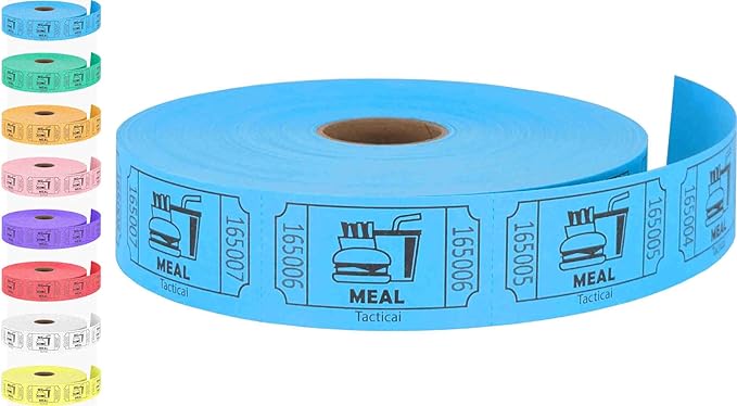 Tacticai 1000 Raffle Tickets, Meal, Blue (1 of 8 Colors), Single Roll, Ticket for Events, Food, Class Reward, Fundraiser Prizes