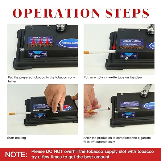 LUCYCAZ Cigarette Rolling Machine, Tobacco Hand Operation Injector Maker Roll Your Own Cigarettes Machine, 100mm, Regular Tubes, King Size (Black)