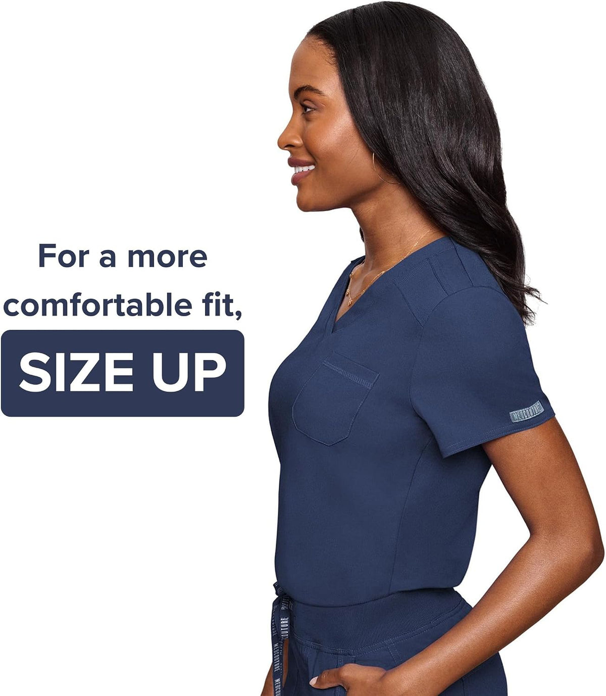 Med Couture Women's V-Neck Scrub Top, Modern Fit Tuck-in Top with Stretchy Rib-Knit Shoulders and Chest Pocket - MC7448