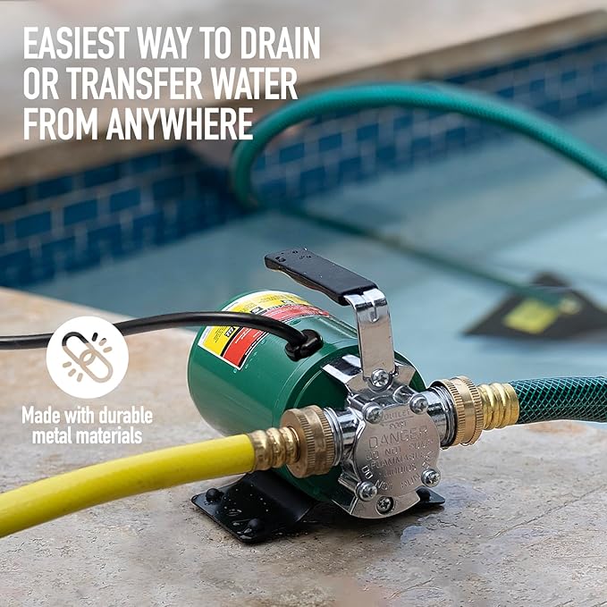 Water Transfer Pump, 115V 330 Gallon Per Hour - Portable Electric Utility Pump with 6' Water Hose Kit - To Remove Water From Garden, Hot Tub, Rain Barrel, Pool, Ponds, Aquariums, and More