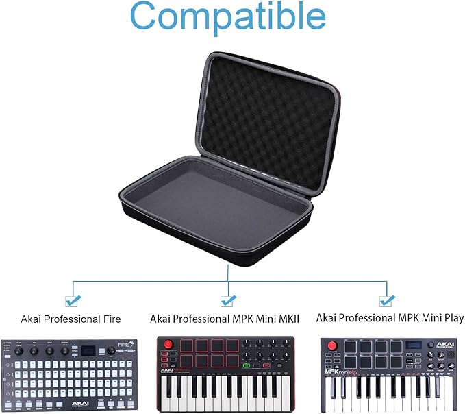 XANAD Hard Protective Case for Akai Professional MPK Mini MKII & MK3 & MPK Mini Play | 25-Key Ultra-Portable USB MIDI Drum Pad & Keyboard Controller