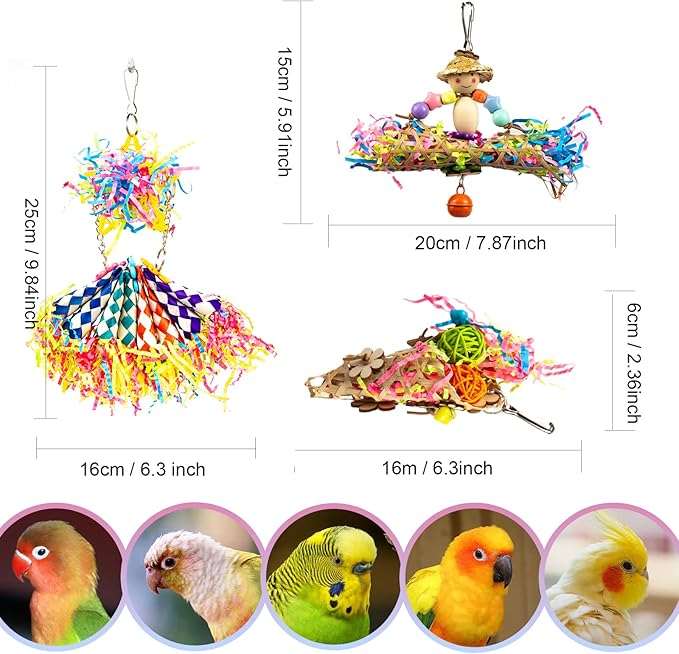 Parrots Shredding Toys Parakeet Chewing Toys Loofah Toys Parrot Cage Shredder Toys Bird Foraging Hanging Toys Bird Accessories for Parrots Lovebird Cockatiel Conure African Grey