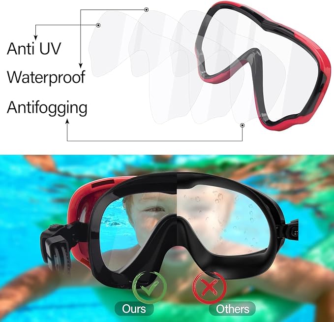Peicees Swimming Goggles with Nose Cover for Kids, Youth Anti Fog Swim Goggles Snorkel Diving Mask for Boys Girls