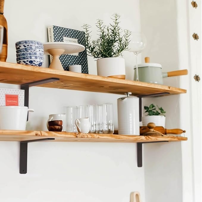 4 Pack 8 Inch Floating L Shelf Brackets for DIY,15 Inch Thick Heavy Duty Metal Shelf Bracket for Wall,Premium Black Powder Coated Steel