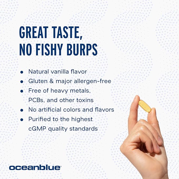 Oceanblue Professional Omega-3 2100 with Vitamin D3 60 ct Triple Strength Burpless Fish Oil Supplement with High-Potency EPA, DHA, DPA and Vitamin D3 Wild-Caught Vanilla Flavor (30 Servings)