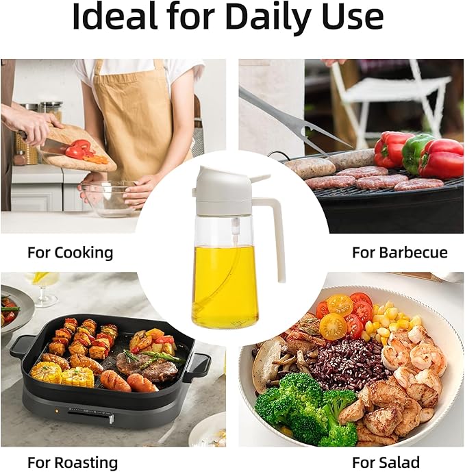 Aovdy Oil Sprayer for Cooking 16oz,2 in 1 Olive Oil Dispenser and Oil Sprayer - 470ml olive bottle spray and pour - olive glass oil dispenser for kitchen Cooking Salad BBQ (White)