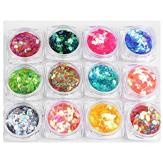 Nail Art Round Mermaid Glitter Sequins with Broken Shell Glass Paper Candy Foil Paillette Flakes DIY Tips 2 Set