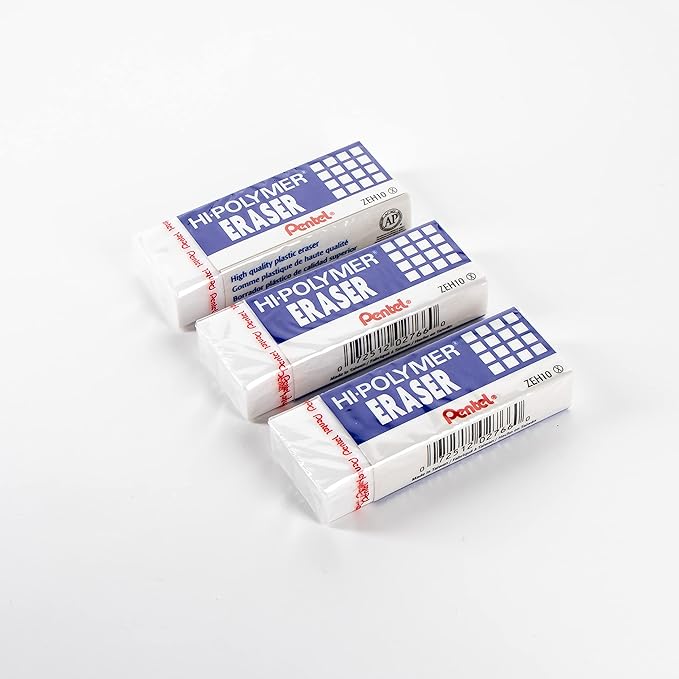 Pentel ZEH10BP3K6 Hi-Polymer Block Eraser, White
