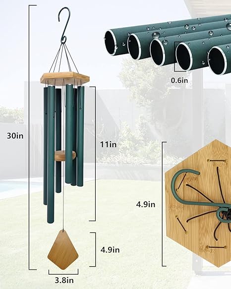Wind Chimes Outdoor Deep Tone, Wind Chimes for Outside, Memorial Wind Chimes with Hook as Gifts for Mother's DayHousewarmingChristmas, Patio, Garden, Yard, Home Decor. Green