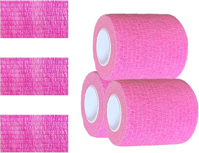 3 Pack 2 Inches Self Adhesive Bandage Wrap Vet Wrap for Pets, Stretch Self Adherent Tape Cohesive Wrap for Athletic, Sports, Wrist and Ankle(Pink)