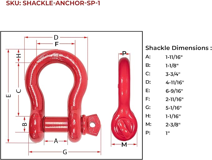 Mytee Products 1" Anchor Shackle Forged Carbon Steel wAlloy Screw Pin WLL 8.50 Tons (17,000 lbs) Double Rust Protection Heavy Duty D Ring Shackle for Towing, Rigging Vehicle Recovery (4 Pack)