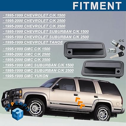 APPERFiT All Metal Exterior Door Handles wLock Cylinders Keys Compatible with Chevy Tahoe Suburban CK1500 CK2500 CK3500 GMC Yukon Replaces 15742229 15742230
