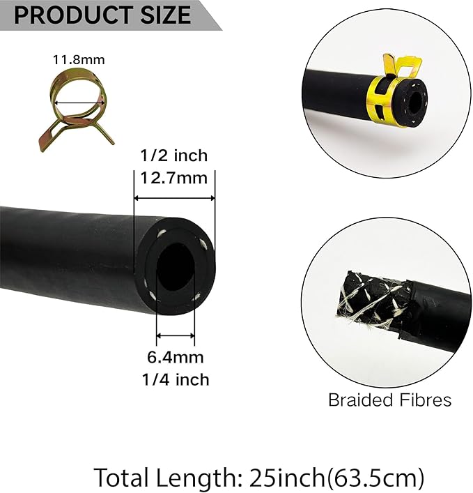 5414K 14" x 25" Fuel Line Hose Inline Fuel Filter Fuel Shut Off Valve Compatible with Bri-ggs Stra-tton 283207 791850 95162S 691035 698183 Lawn Mower Small Engines w 8 Clamps