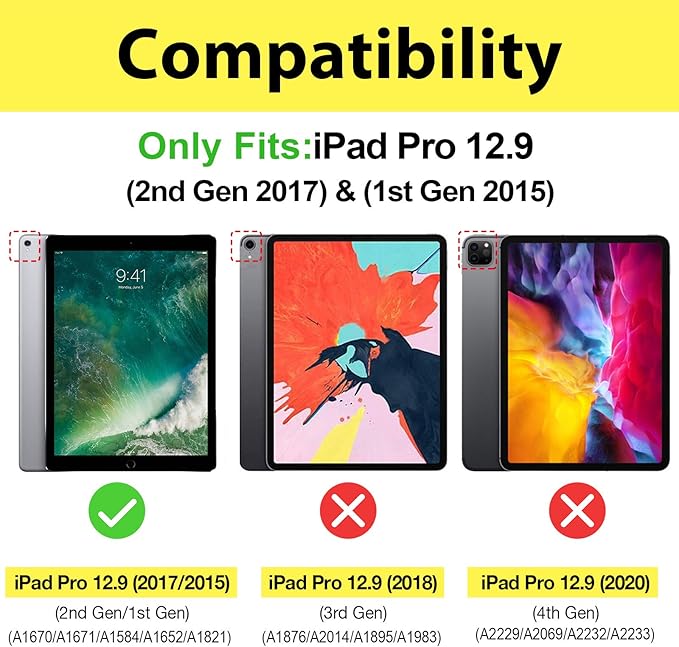 ProCase Smart Case for iPad Pro 12.9 1st and 2nd Generation (2015 and 2017 Model), Stand Cover Support Auto SleepWake -Black