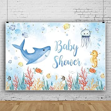 Ocean Baby Shower Backdrop 8 x 6 ft Sea Theme Underwater World Animal Nautical Vinyl Photography Background Banner for Birthday New Baby Shower Party Photoprops